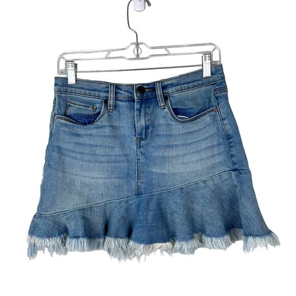 Blank NYC Frayed Hem Mini Skirt Denim Ruffle Raw Hem Asymmetrical Jean Skirt 26 - Picture 2 of 14